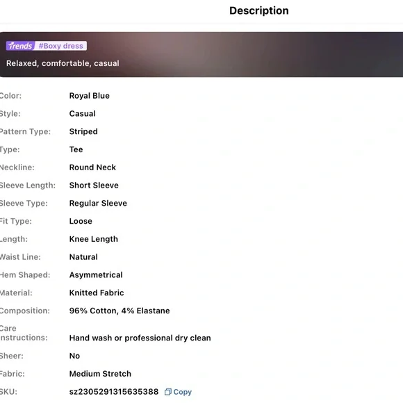 ‼️MOVING‼️ NEW Striped Tee Dress Sz. 8/10 Blue & White. Shirt tail hem - Picture 10 of 11